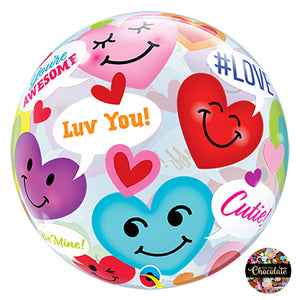 Love Conversation Smiley Hearts Single Bubble Balloon