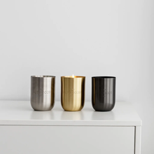 Load image into Gallery viewer, Cha Cha Chocolate Hutwoods Thyme &amp; Olive Leaf Candle with Seed Paper Luxury Brushed Silver Vessel
