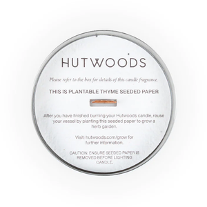 Cha Cha Chocolate Hutwoods Thyme & Olive Leaf Candle with Seed Paper Luxury Brushed Silver Vessel