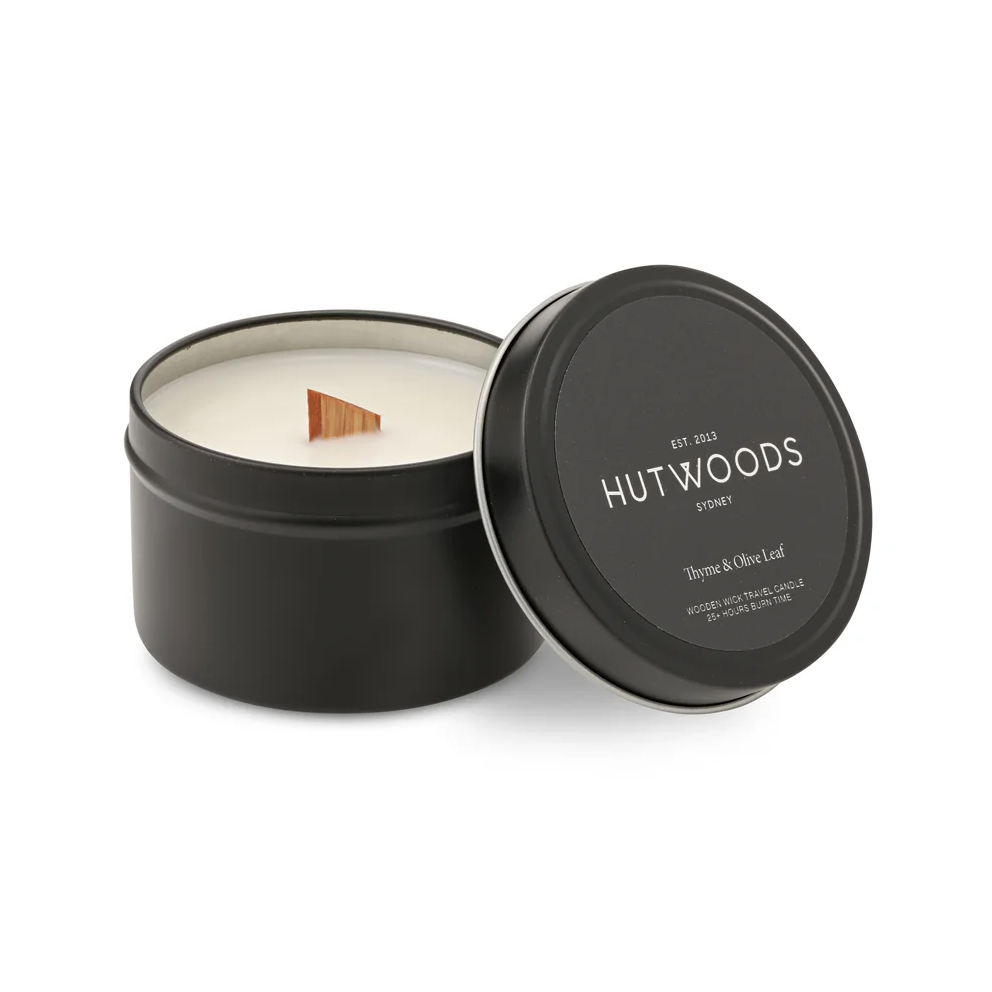 Cha Cha Chocolate Hutwoods Thyme & Olive Leaf Candle Luxury Travel Tin
