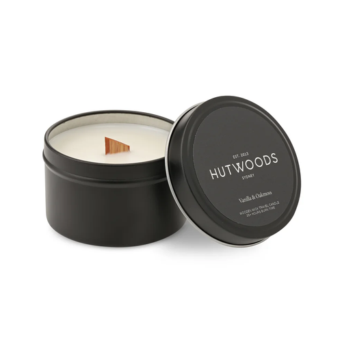 Hutwoods Vanilla & Oak Moss Candle Luxury Travel Tin