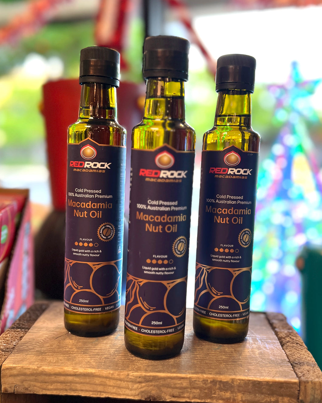 Red Rock Macadamias Premium Macadamia Oil Bottle Front Label