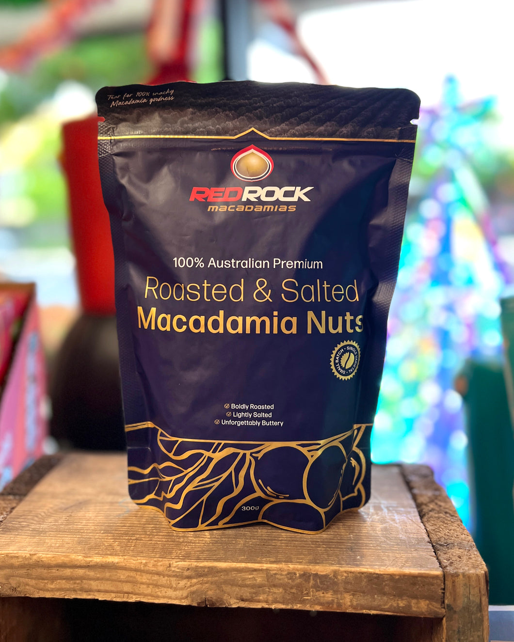 Red Rock Macadamias Roasted and Salted Macadamia Nuts Front of Bag