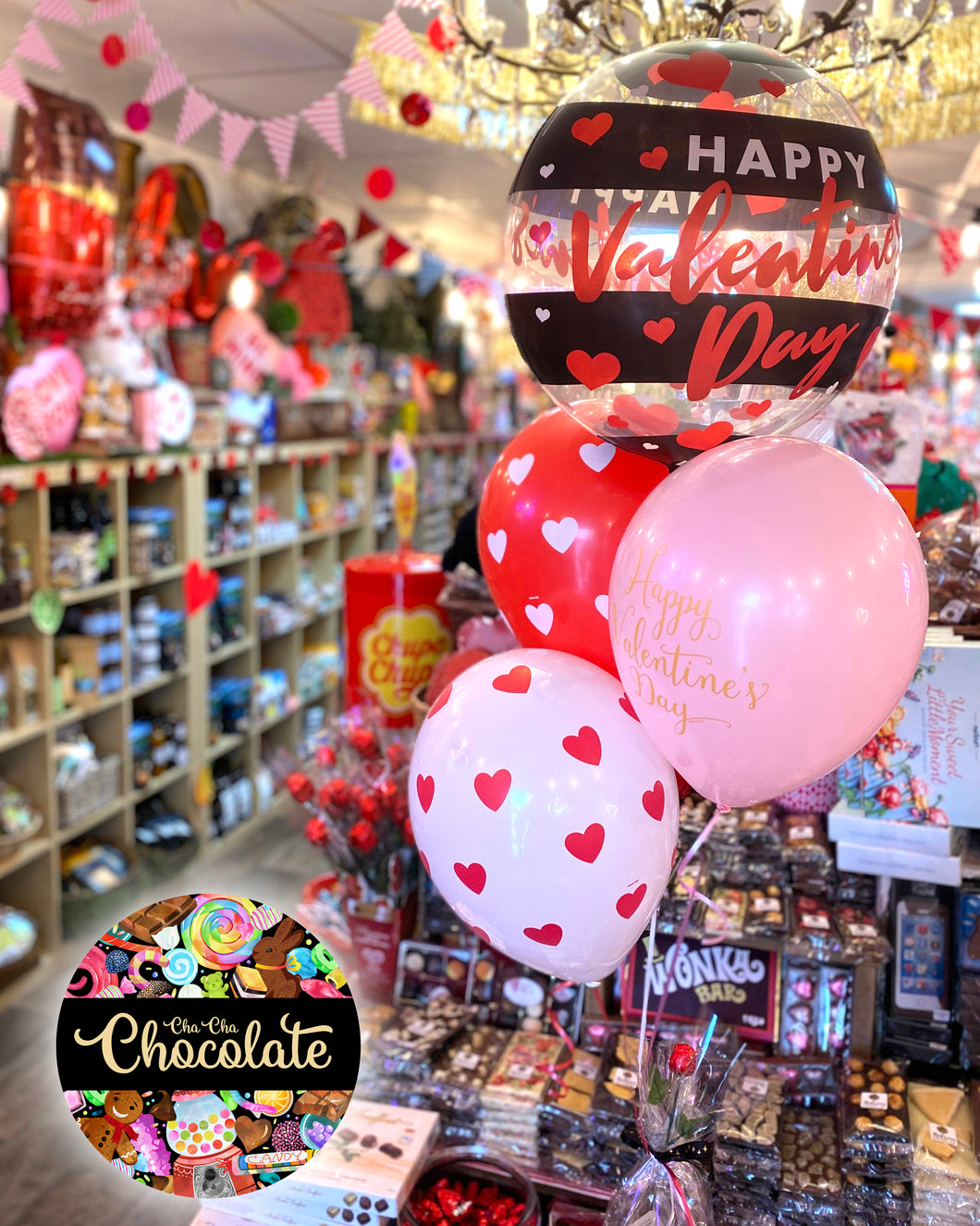 Balloon Bunch Gold - 3 Latex + 1 Bubble Valentines Day Balloons