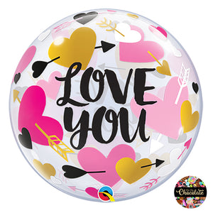 Love You Hearts & Arrows Single Bubble Balloon