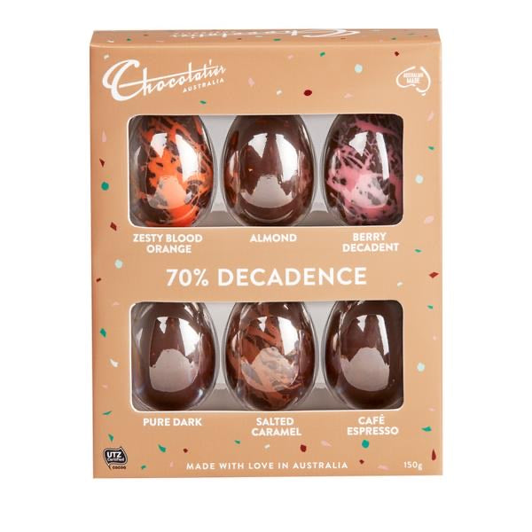 Chocolatier Australia 6 Pack Decadent Dark Chocolate Egg Selection